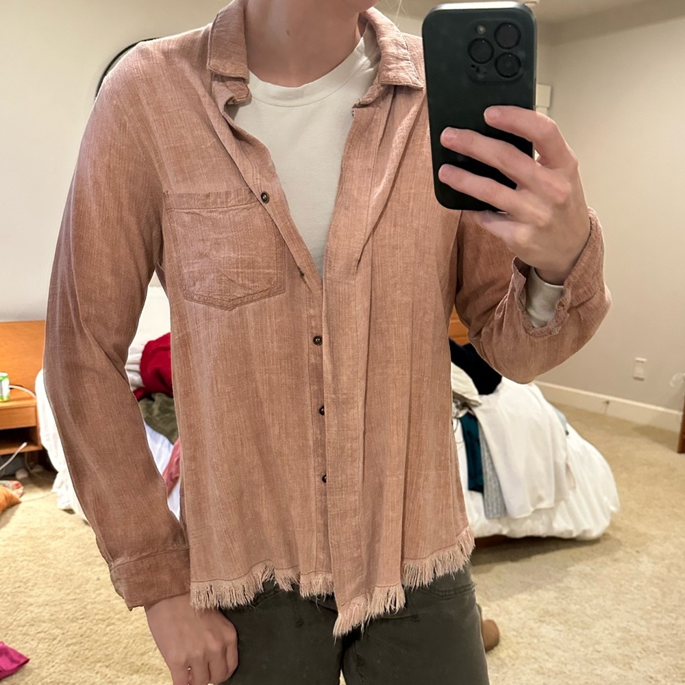 Orange / Salmon Button Down Top - Picture 3 of 6